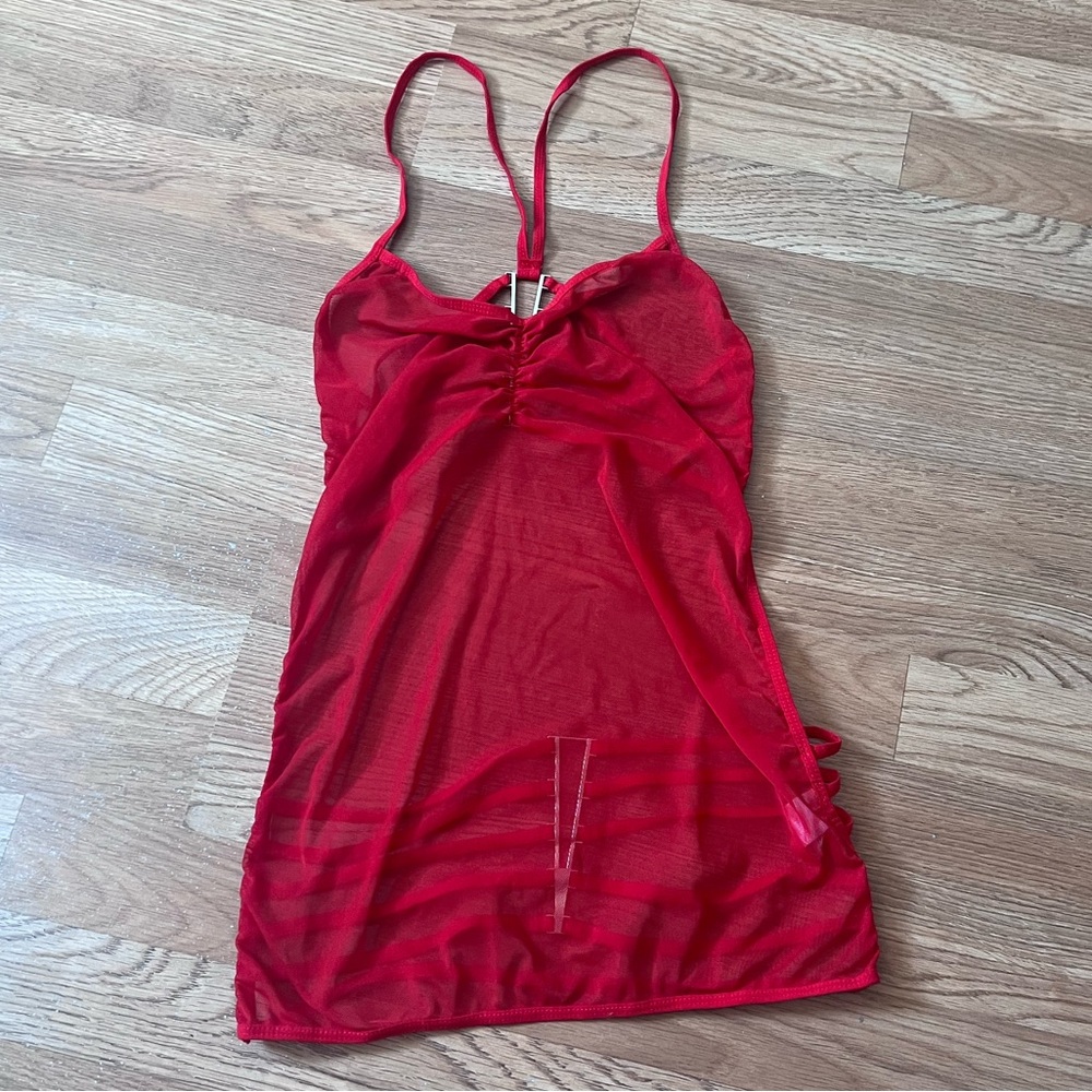 Red Mesh Backless Lingerie Dress Set